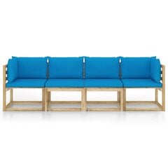 Keturvietė sodo sofa su mėlynomis pagalvėlėmis kaina ir informacija | Lauko baldų komplektai | pigu.lt