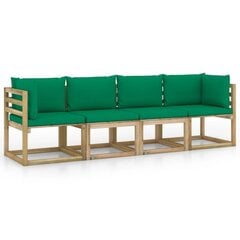 Keturvietė sodo sofa su žaliomis pagalvėlėmis цена и информация | Комплекты уличной мебели | pigu.lt