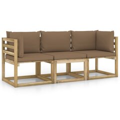 Trivietė sodo sofa su rudos spalvos pagalvėlėmis цена и информация | Садовые стулья, кресла, пуфы | pigu.lt