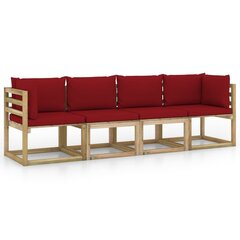 Keturvietė sodo sofa su raudonomis pagalvėlėmis цена и информация | Комплекты уличной мебели | pigu.lt