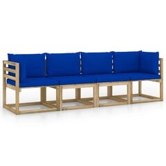 Keturvietė sodo sofa su mėlynomis pagalvėlėmis цена и информация | Комплекты уличной мебели | pigu.lt