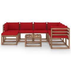 Sodo poilsio komplektas su raudonomis pagalvėlėmis, 8 dalių kaina ir informacija | Lauko baldų komplektai | pigu.lt