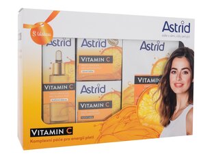 Veido priežiūros rinkinys Astrid Vitamin C: veido serumas, 30 ml + dieninis veido kremas, 50 ml + naktinis veido kremas, 50 ml + tekstilinė veido kaukė kaina ir informacija | Veido kremai | pigu.lt