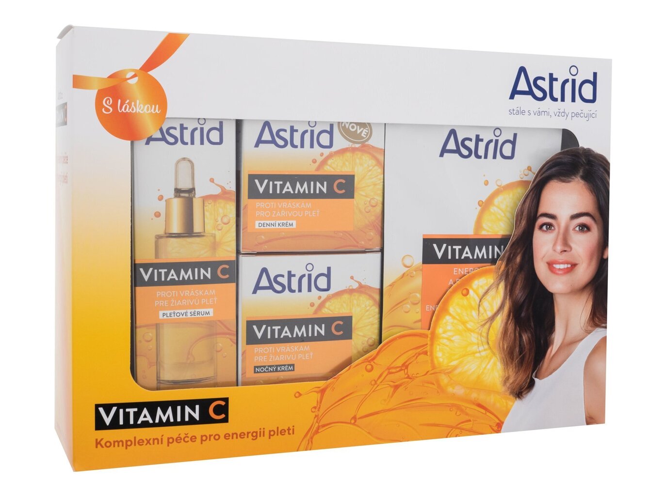 Veido priežiūros rinkinys Astrid Vitamin C: veido serumas, 30 ml + dieninis veido kremas, 50 ml + naktinis veido kremas, 50 ml + tekstilinė veido kaukė kaina ir informacija | Veido kremai | pigu.lt