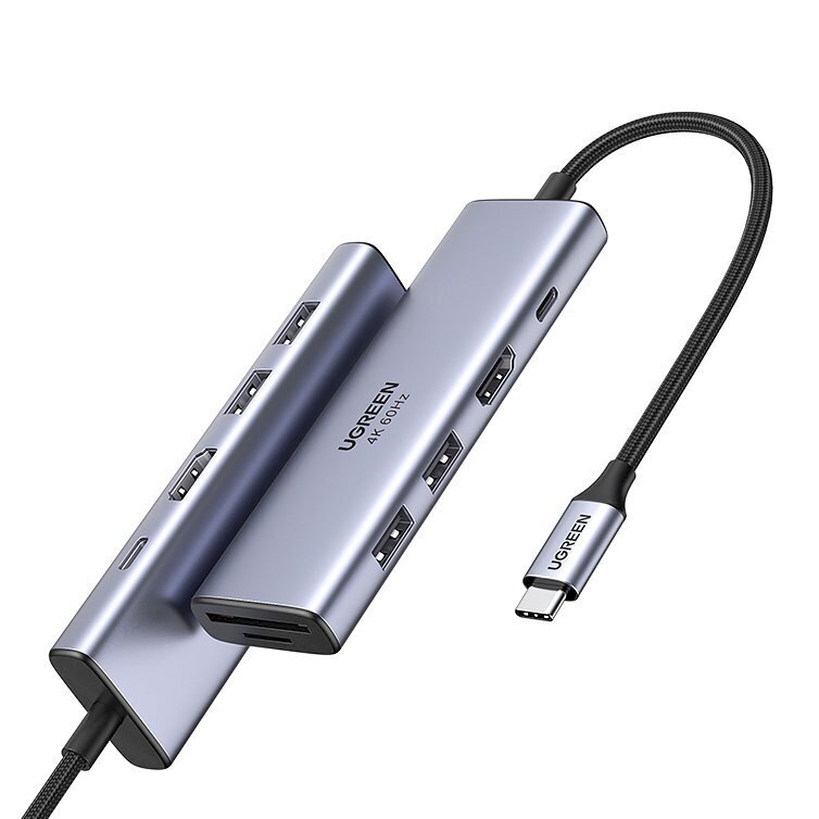 Ugreen 6in1 multifunctional USB Type C HUB - 2x USB 3.2 Gen 1 / HDMI 4K 60Hz / SD and TF memory card reader / USB Type C PD 100W kaina ir informacija | Laidai telefonams | pigu.lt
