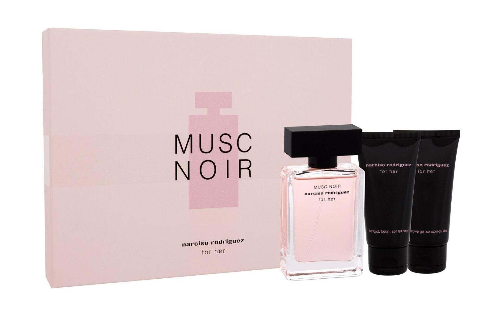 Rinkinys Narciso Rodriguez For Her Musc Noir moterims: kvapusis vanduo EDP 50 ml + dušo želė 50 ml + kūno losjonas 50 ml kaina ir informacija | Kvepalai moterims | pigu.lt