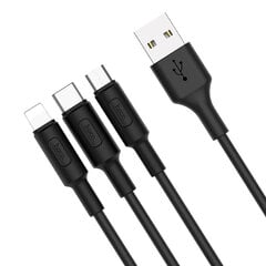 Кабель 3 в 1 - USB -> Type C / Lightning / Micro USB HOCO X25 1,0 м, кабель для зарядки три в одном, USB A, USB C Lightning для Apple iPhone, черный кабель для зарядки цена и информация | Кабели для телефонов | pigu.lt