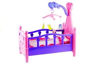 Большая кукольная кроватка с каруселью и постельным бельем цена и информация | Игрушки для девочек | pigu.lt