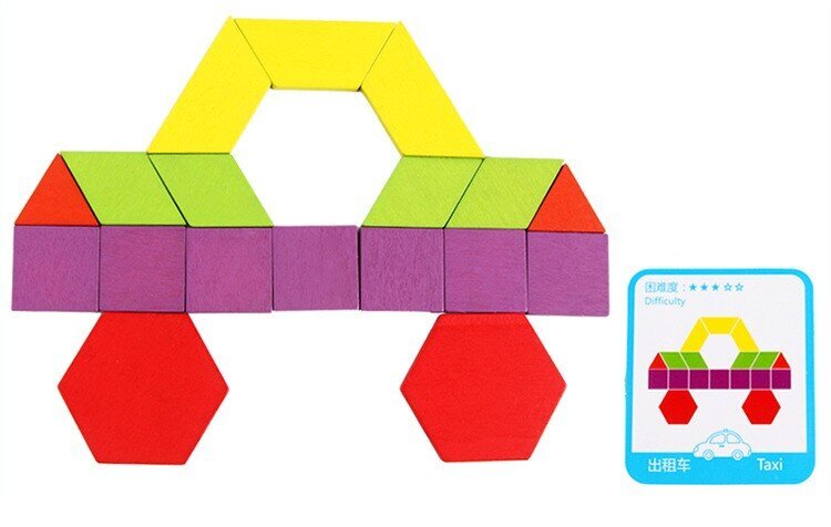 Medinė dėlionė Pattern Blocks 130 detalių kaina ir informacija | Dėlionės (puzzle) | pigu.lt