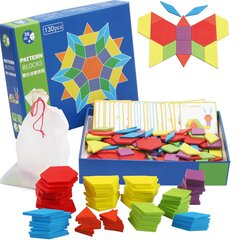 Деревянный пазл Pattern Blocks 130 штук цена и информация | Пазлы | pigu.lt