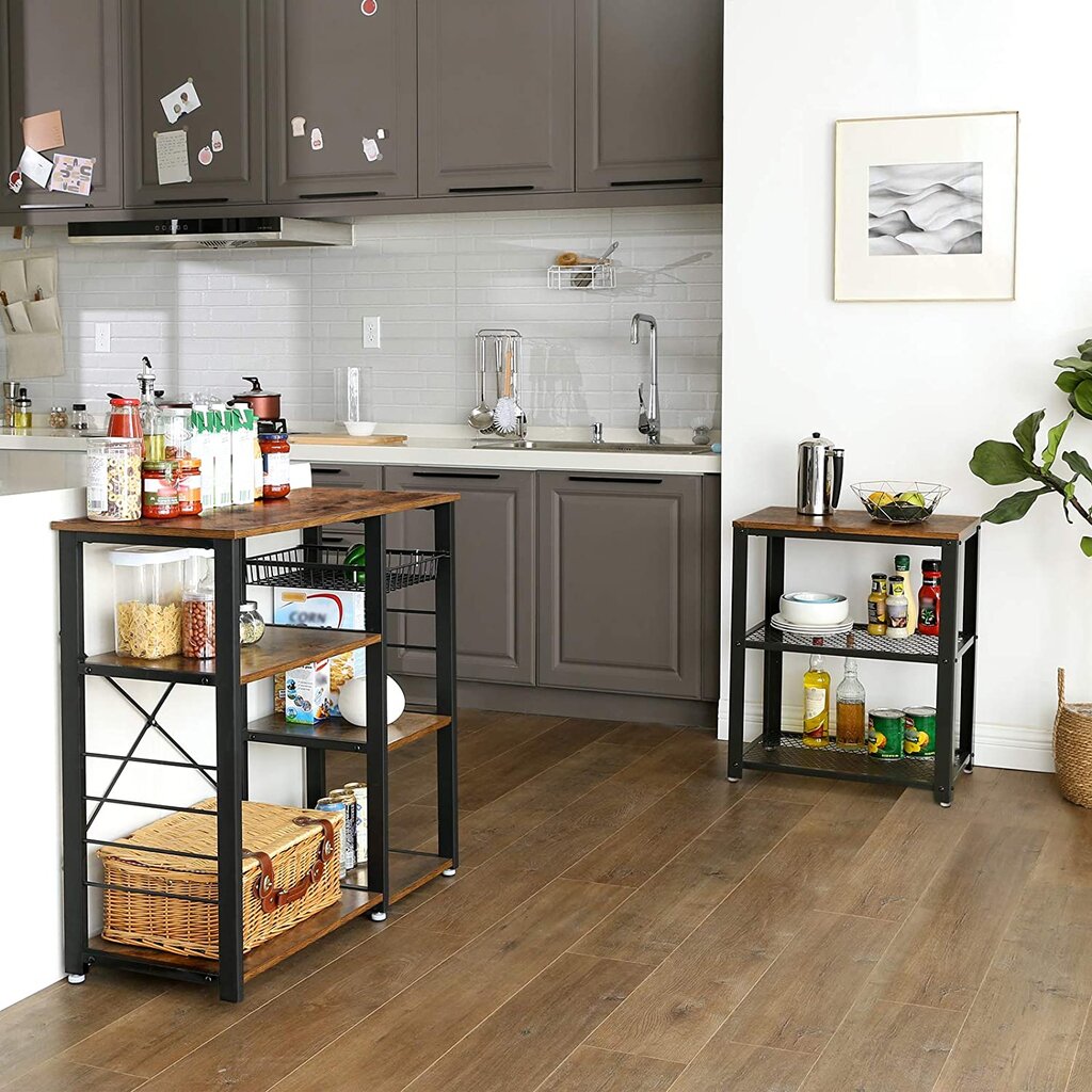 Virtuvės lentyna spintelė Vasagle juoda, ruda kaina ir informacija | Virtuvinės spintelės | pigu.lt