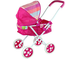 Žaislinis lėlių vežimėlis, rožinis su spalvotu stogeliu kaina ir informacija | Žaislinis lėlių vežimėlis, rožinis su spalvotu stogeliu | pigu.lt