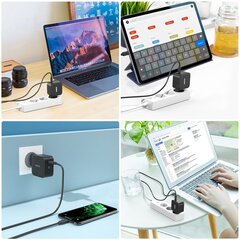 Сетевое зарядное устройство для путешествий Choetech GaN USB Type C 60Вт Power Delivery + USB Type C - кабель USB Type C 1.8 м, черный (Q6006) цена и информация | Зарядные устройства для телефонов | pigu.lt