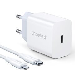 Зарядное устройство USB для путешествий Choetech Type C 20Вт Power Delivery + USB-кабель Type C - Lightning 1.2 м, белое (PD5005) цена и информация | Зарядные устройства для телефонов | pigu.lt
