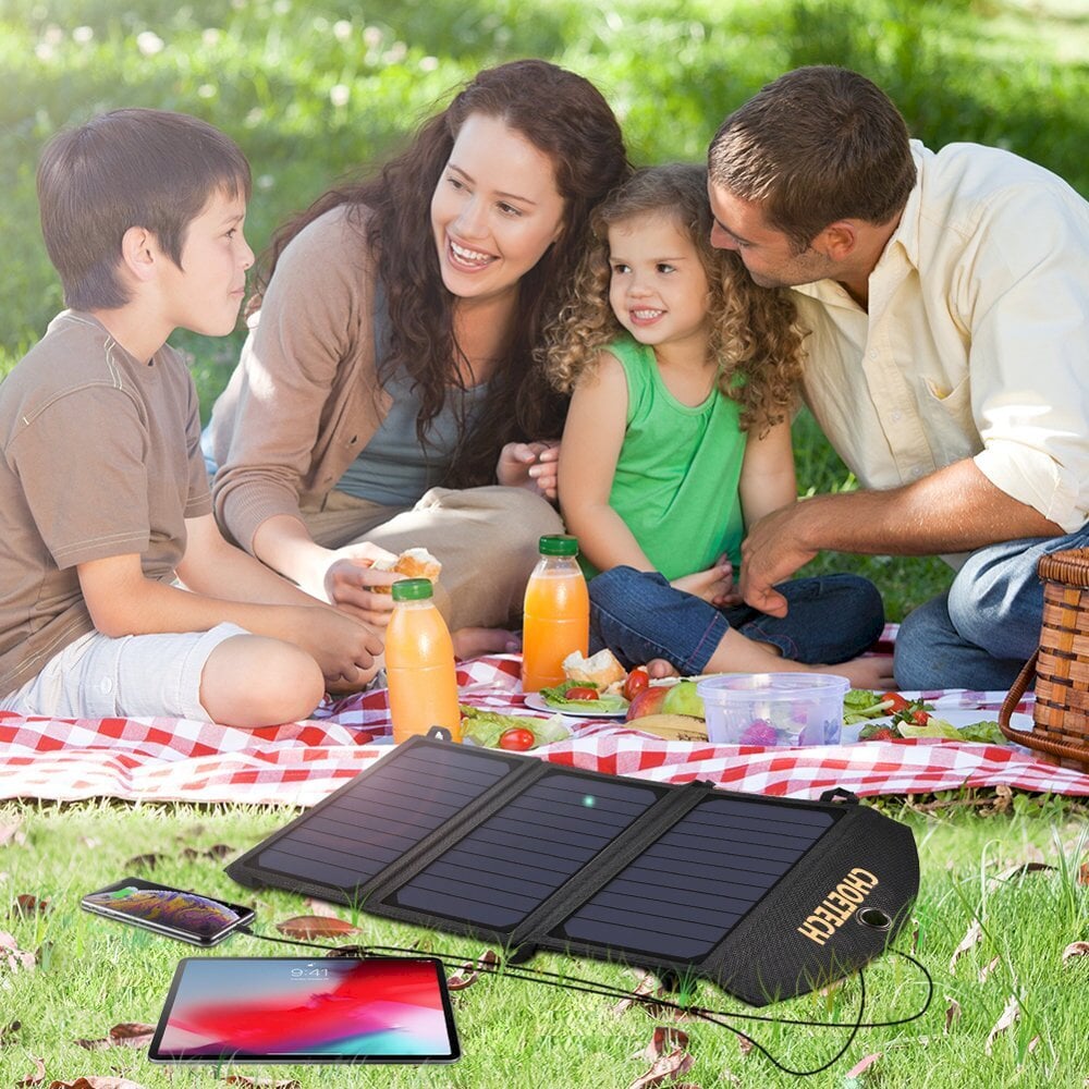 Choetech Foldable Solar Charger 19W 2x USB 2,4A black (SC001) kaina ir informacija | Atsarginiai maitinimo šaltiniai (power bank) | pigu.lt