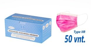 Медицинская одноразовая лицевая маска SYNTHEOS 50 шт., тип IIR, розовый цвет, сделано в Литве, 3-слойная цена и информация | Первая помощь | pigu.lt