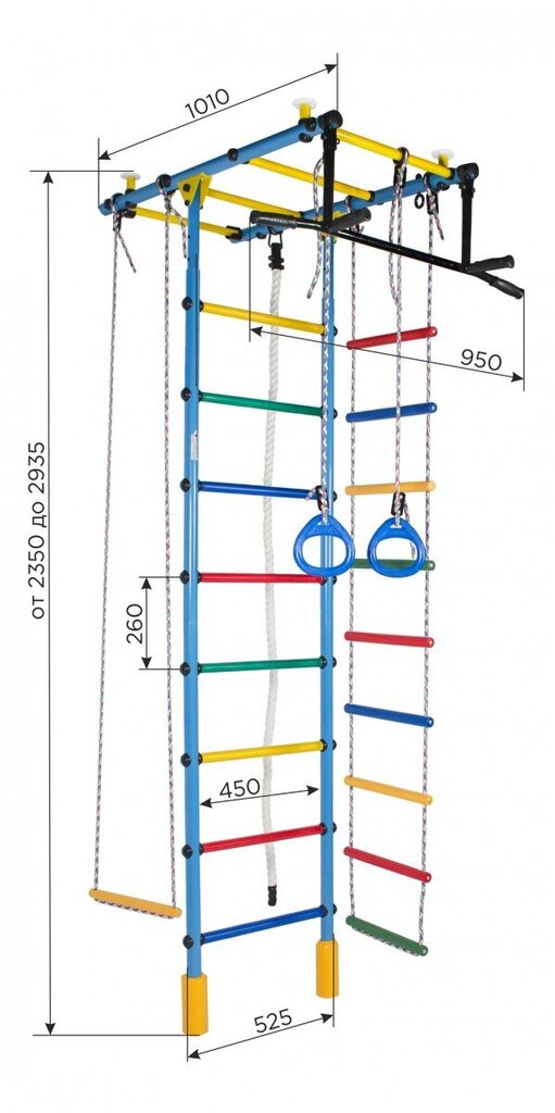 Sporto kompleksas (gimnastikos sienelė) Atlantas 235-293x52,5cm, baltas/juodas kaina ir informacija | Gimnastikos sienelės | pigu.lt