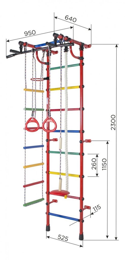 Sporto kompleksas (gimnastikos sienelė) Rainbow 230x52,5cm oranžinė/vaivorykštė kaina ir informacija | Gimnastikos sienelės | pigu.lt