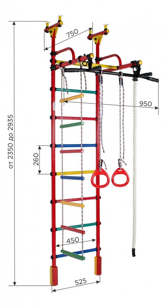 Sporto kompleksas (gimnastikos sienelė) Žirafa 235-293x52,5cm balta/salotinė kaina ir informacija | Gimnastikos sienelės | pigu.lt