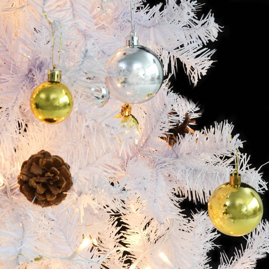 Dirbtinė Kalėdų eglutė su žaisliukais ir LED, 180 cm, balta kaina ir informacija | Eglutės, vainikai, stovai | pigu.lt