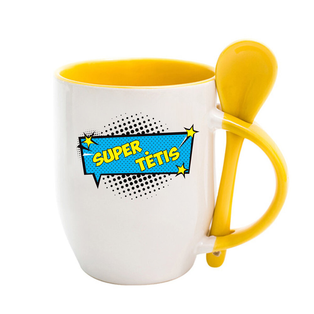 Puodelis su šaukšteliu "Super tėtis" kaina ir informacija | Originalūs puodeliai | pigu.lt