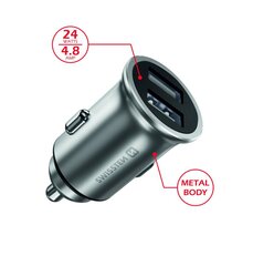 Премиум автомобильная зарядка Swissten Metal 2 x USB / 4.8A, серебряная цена и информация | Зарядные устройства для телефонов | pigu.lt