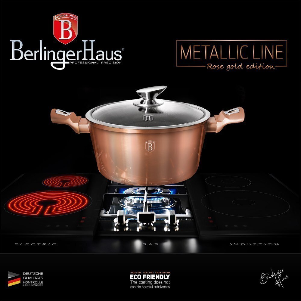 Berlinger Haus Metallic Line Rose Gold puodų ir keptuvių rinkinys, 11 dalių kaina ir informacija | Puodai, greitpuodžiai | pigu.lt