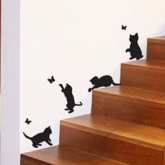 Наклейка на стену Кошки играют и ловят бабочек, укашение дома виниловая наклейка цена и информация | Интерьерные наклейки | pigu.lt
