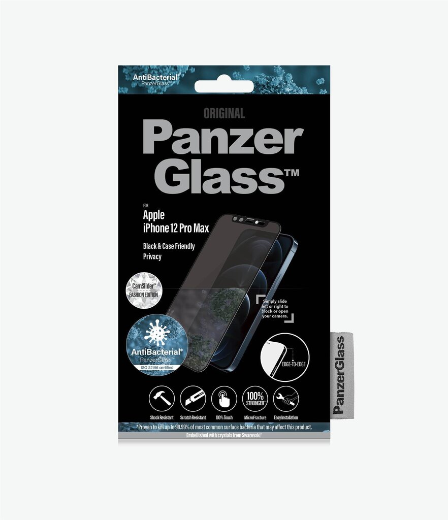 PanzerGlass Privacy Cam Slider Fashion Edition Swarovski Apple iPhone 12/12 Pro Antibacterial цена и информация | Apsauginės plėvelės telefonams | pigu.lt