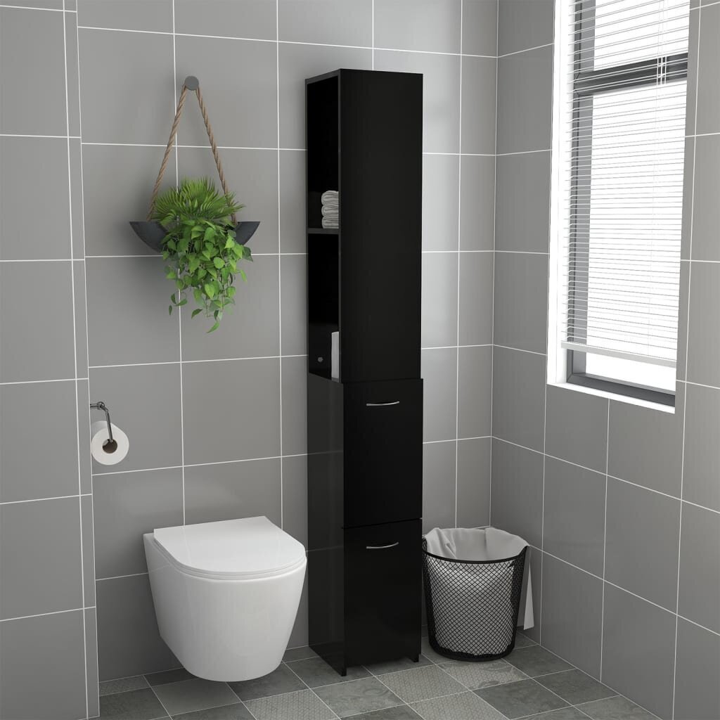Vonios kambario spintelė, 25x25x170cm, juodos spalvos kaina ir informacija | Vonios spintelės | pigu.lt