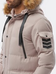 Vyriška žieminė striukė su gobtuvu Ombre C514, smėlio spalvos kaina ir informacija | Vyriškos striukės | pigu.lt