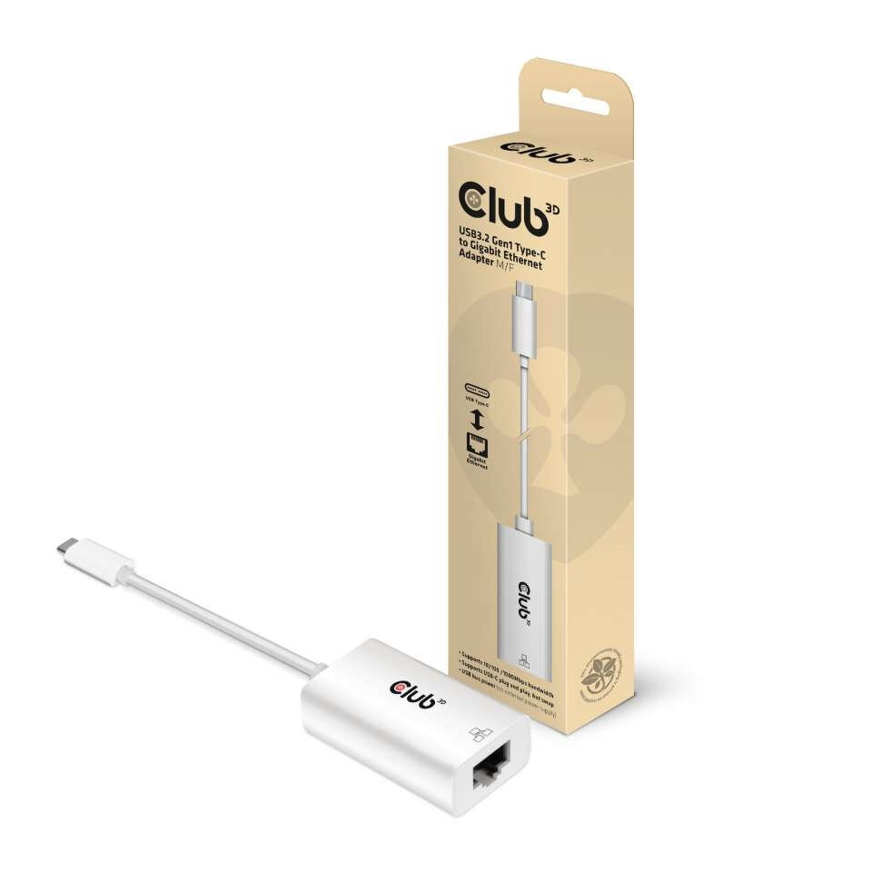 Adapteris CLUB3D USB3.2 Gen1 Type-C to Gigabit Ethernet M/F kaina ir informacija | Adapteriai, USB šakotuvai | pigu.lt