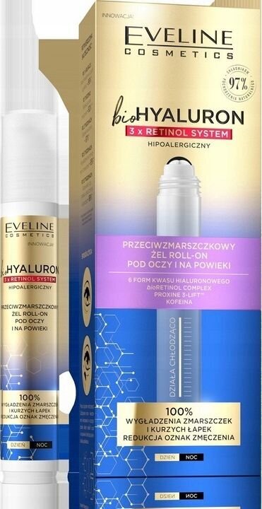 Paakių serumas nuo raukšlių Eveline BioHyaluron Anti Wrinkle Eye Gel 3x Retinol, 15 ml цена и информация | Paakių kremai, serumai | pigu.lt