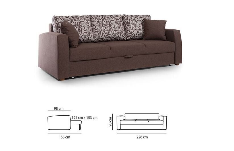 Sofa-lova Ella 3S, juoda цена и информация | Sofos | pigu.lt