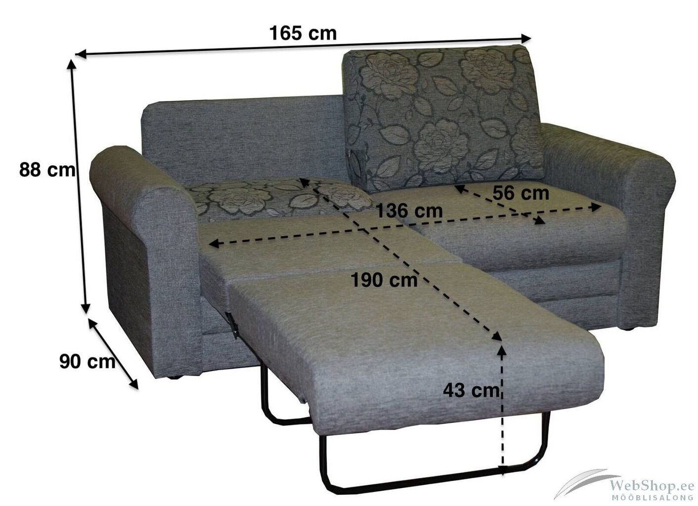 Sofa-lova Kristiina 2S, mėlyna kaina ir informacija | Sofos | pigu.lt