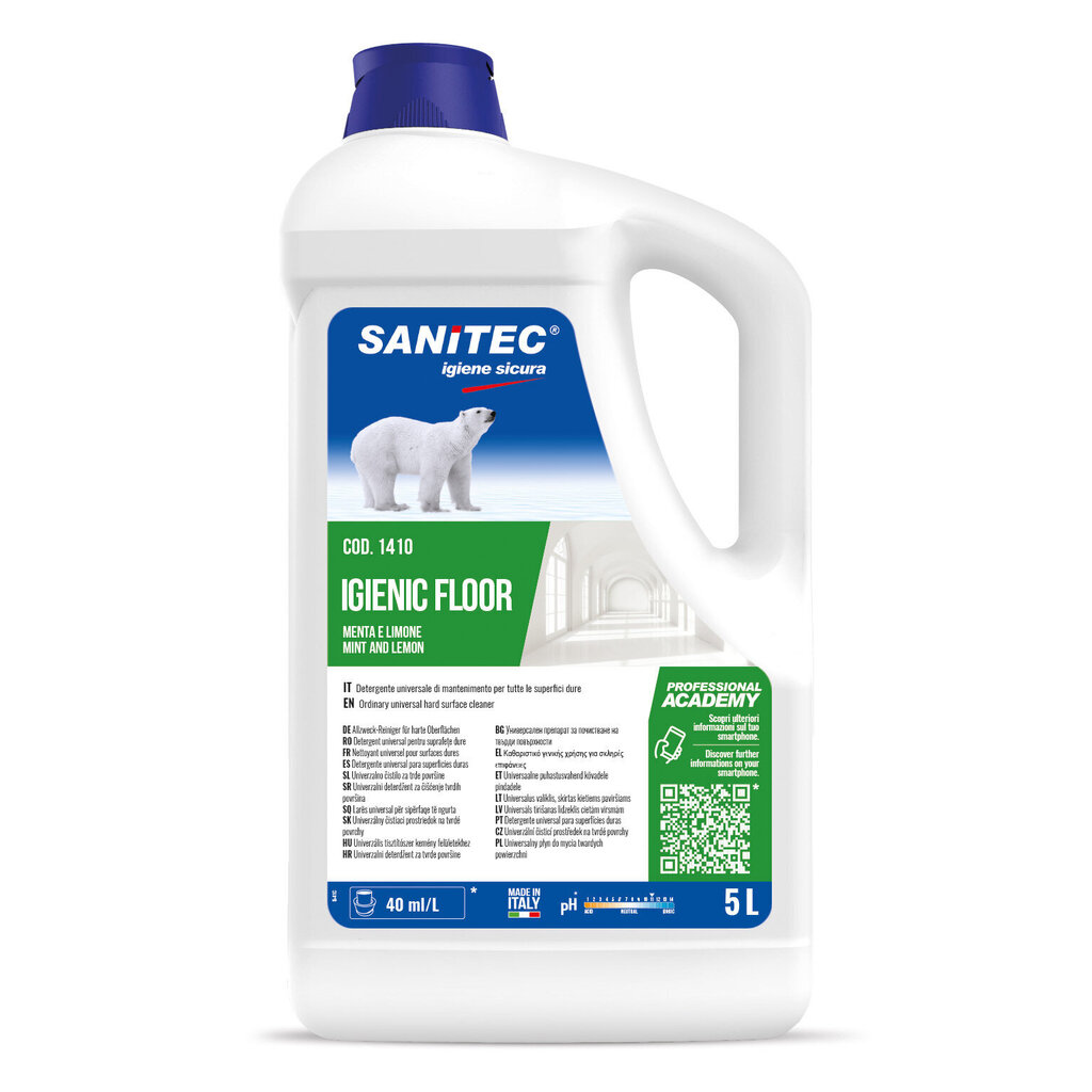 Valymo priemonė universali grindims Sanitec IGIENIC FLOOR Mint and Lemon, 5 l (2) kaina ir informacija | Valikliai | pigu.lt