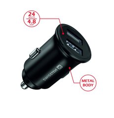 Автомобильная зарядка Swissten Metal Premium 2 x USB, 4.8A, черная цена и информация | Зарядные устройства для телефонов | pigu.lt