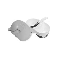 Akuku тарелка двойная с ложкой, белая/черная, A0428 цена и информация | Детская посуда, контейнеры для молока и еды | pigu.lt
