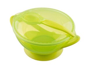 Прилипающая миска с крышкой и ложкой 6 мес+ Akuku, зеленая, A0454 цена и информация | Детская посуда, контейнеры для молока и еды | pigu.lt