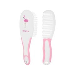Akuku plaukų šepetys ir šukos kūdikiams Rožinis flamingas, A0448 kaina ir informacija | Higienos priemonės | pigu.lt