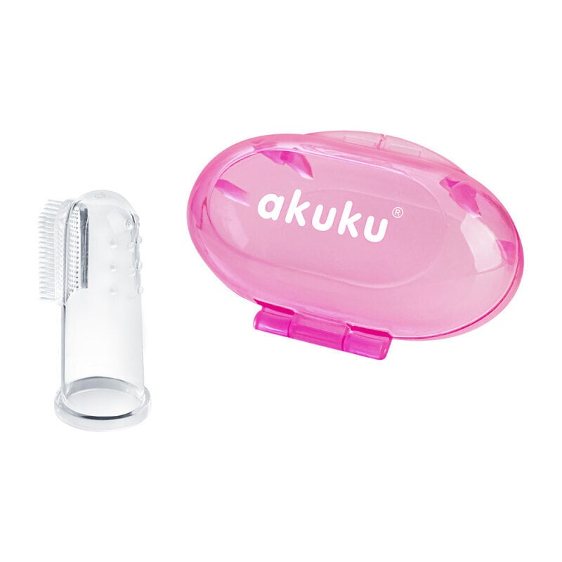 Šepetėlis-masažuoklis dantims silikoninis su dėžute Akuku, rožinis, A0265 kaina ir informacija | Higienos priemonės | pigu.lt