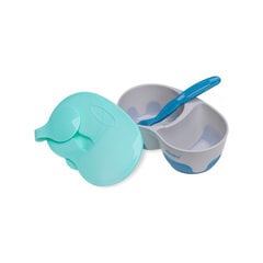 Akuku lėkštė dviguba su šaukštu, pilka/mėlyna, A0303 kaina ir informacija | Kūdikių indai, indeliai pienui ir įrankiai | pigu.lt
