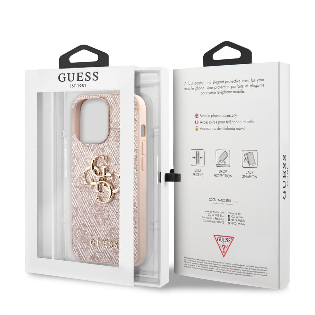 GUHCP13L4GMGPI Guess PU 4G Metal Logo Case, skirtas iPhone 13 Pro, rožinis цена и информация | Telefono dėklai | pigu.lt