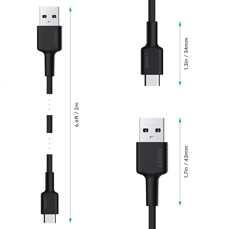 Aukey USB 3.2 Gen 1 (3.1 Gen 1) CB-CA2 OEM, 2m kaina ir informacija | Laidai telefonams | pigu.lt