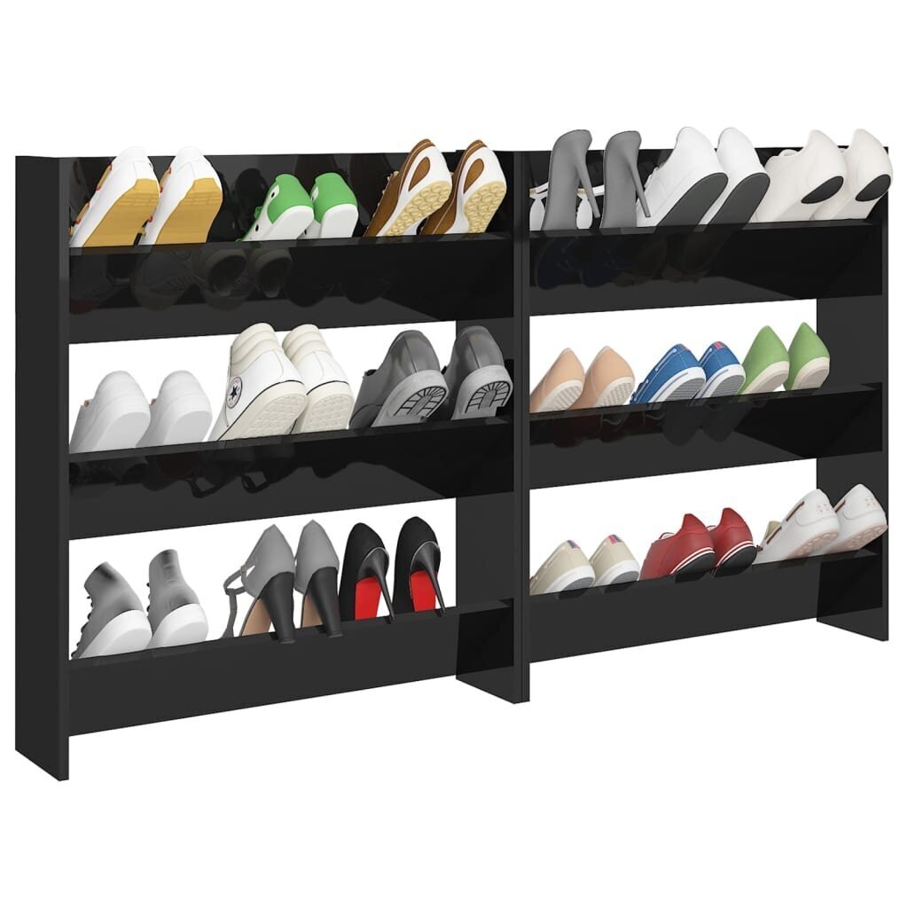 Sieninės spintelės batams, 2 vnt., juodos, 80x18x90 cm kaina ir informacija | Batų spintelės, lentynos ir suolai | pigu.lt