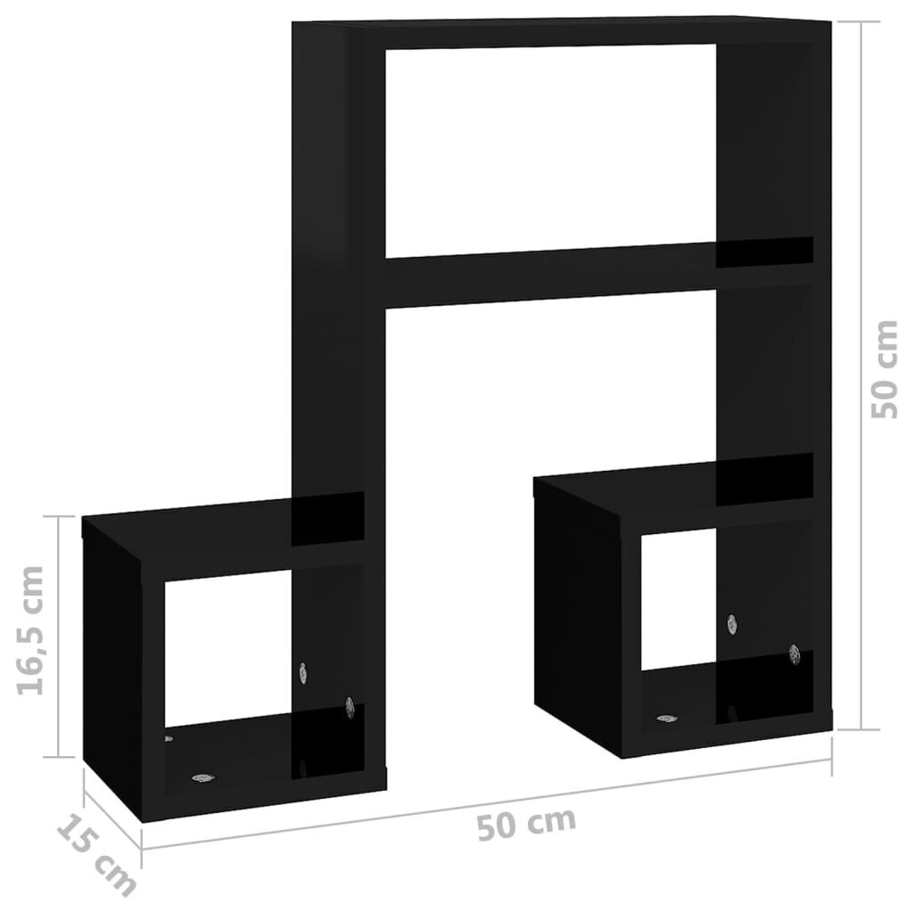 Sieninės lentynos, 2 vnt, juodos, 50x15x50 cm kaina ir informacija | Lentynos | pigu.lt