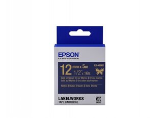 Epson Label Cartridge Satin Ribbon LK-4HKK Gold on Navy 12mm (5m) • Epson labels are designed to last
• Durable satin ribbon tapes resist water and abrasion
• Great-value 5-metre label tapes
• Can be used also for clothes naming (to be sewn)

For best results, Epson Satin Ribbon Tapes should be printed at room temperatures of between 15°C and 35°C. цена и информация | Картриджи для струйных принтеров | pigu.lt