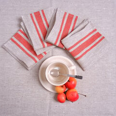 Lininės stalo servetėlės Red Stripes 4 vnt, 40x40 cm. цена и информация | Скатерти, салфетки | pigu.lt