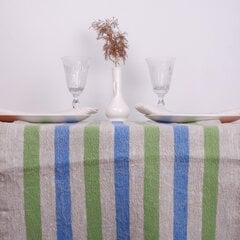 Lininis stalo takelis, 40x100 cm, žaliomis ir mėlynomis juostomis. kaina ir informacija | Staltiesės, servetėlės | pigu.lt