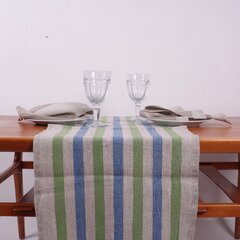 Lininis stalo takelis, žaliomis ir mėlynomis juostomis, 40x150 cm. цена и информация | Скатерти, салфетки | pigu.lt